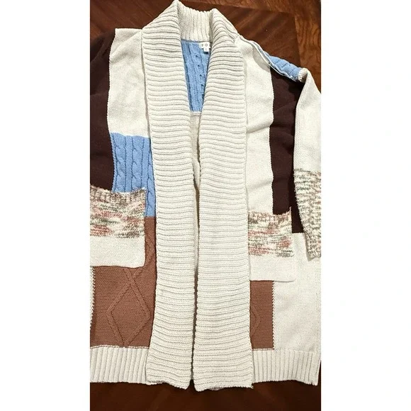 POL Patchwork Women's Cardigan Sweater Sz‎ large Boho Colorblock Long Open Front - Picture 6 of 14